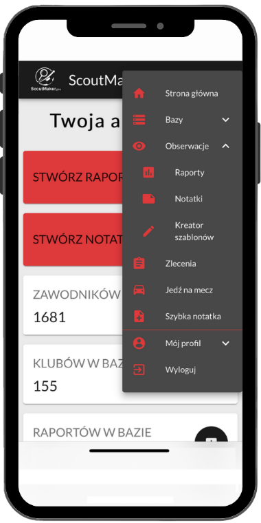 App with menu open view
